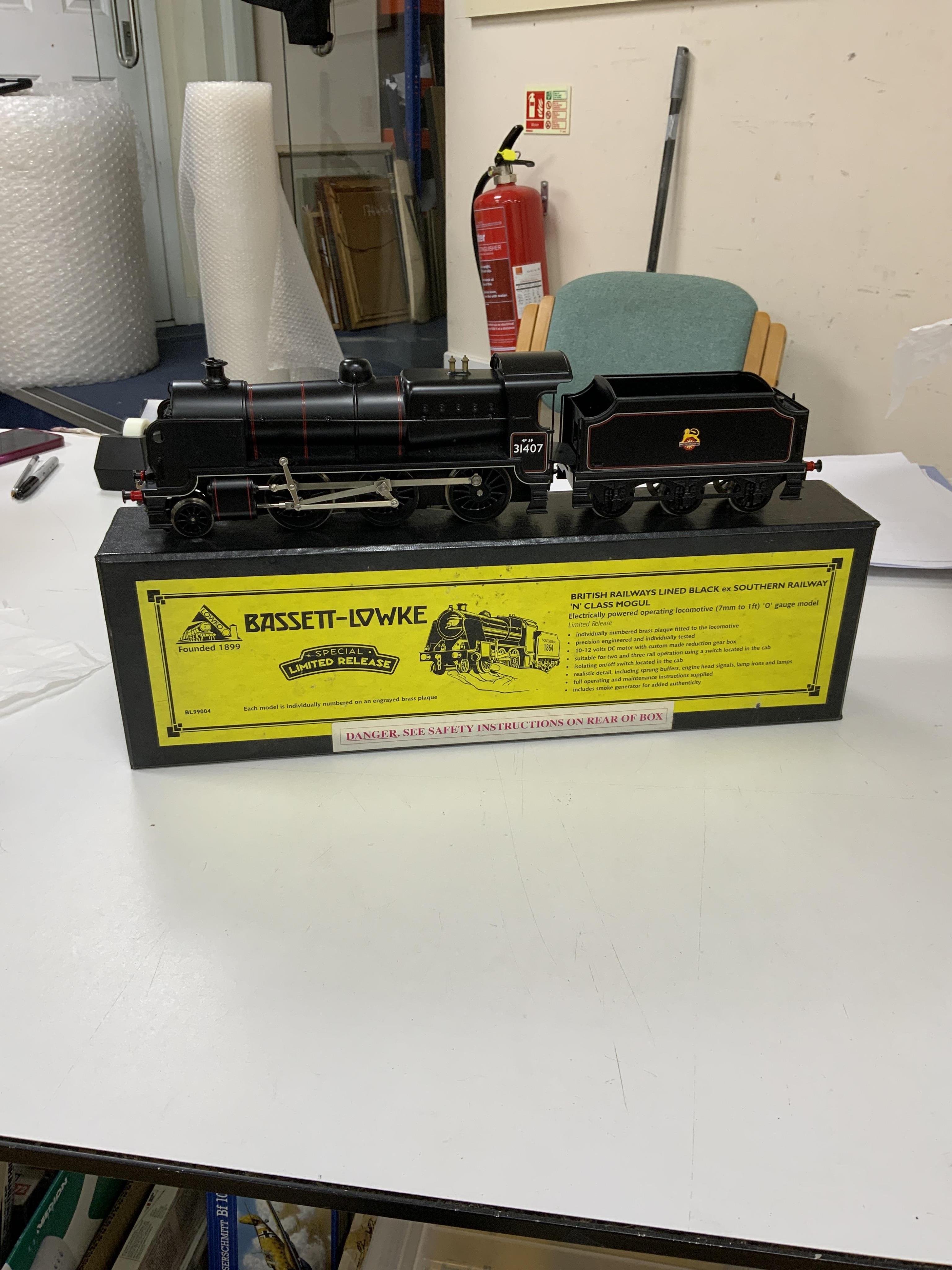 A boxed Bassett-Lowke by Corgi 0 gauge tinplate British Railways Maunsell N class 2-6-0 tender locomotive, 31407, in lined black livery, a special limited release, with option for two or three rail running, with instruct